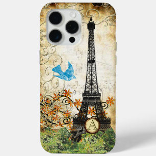 Monogram Vintage Vogel Eiffeltoren iPhone 15 Pro Max Hoesje