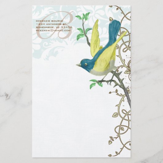 Monogram Vintage Vogel Vintage Schatten Briefpapier (Voorkant)