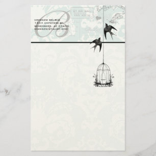 Monogram Vintage Vogelkooi met Vogels Luchtpost Briefpapier
