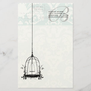 Monogram Vintage Vogelkooi Pastelblauwe Bloemen Briefpapier