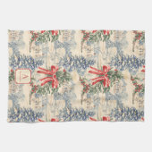 Monogram Vintage Winterdorp Kerstmis Rode Strik Theedoek (Horizontaal)
