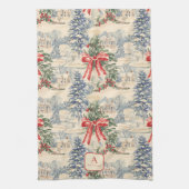 Monogram Vintage Winterdorp Kerstmis Rode Strik Theedoek (Verticaal)