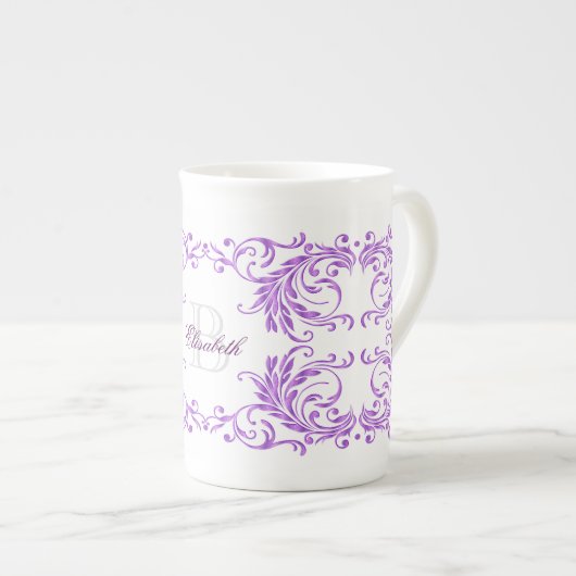 Monogram Violet Damask Porselein Kop (Voorkant rechts)