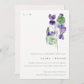  Monogram Violet Floral Bunch Verloving Kaart (Voorkant / Achterkant)