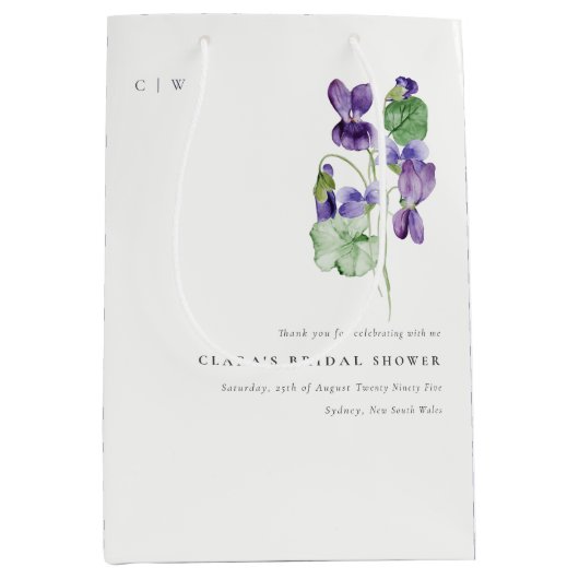  Monogram Violet Floral Bunch Vrijgezellenfeest Medium Cadeauzakje (Voorkant)