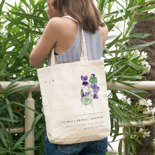 Monogram Violet Floral Bunch Vrijgezellenfeest Tote Bag