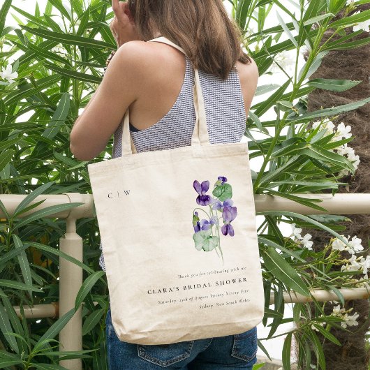  Monogram Violet Floral Bunch Vrijgezellenfeest Tote Bag