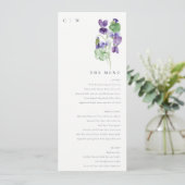 Monogram Violet Floral Bunch Wedding Menu Kaart (Staand voorkant)