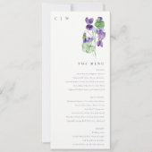 Monogram Violet Floral Bunch Wedding Menu Kaart (Voorkant)