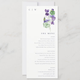 Monogram Violet Floral Bunch Wedding Menu Kaart
