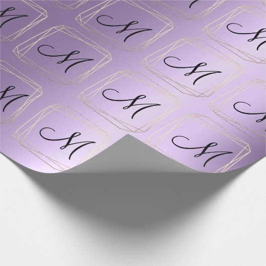 Monogram Violet Lavendel Metal Gold Diamond Lijst Cadeaupapier (Hoek)