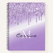 Monogram Violet Paarse Dripping Glitter Metallic Notitieboek (Voorkant)