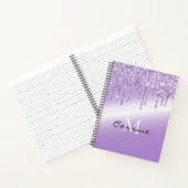 Monogram Violet Paarse Dripping Glitter Metallic Notitieboek (Binnen)