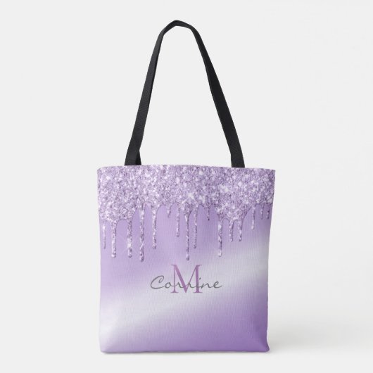 Monogram Violet Paarse Dripping Glitter Metallic Tote Bag (Achterkant)