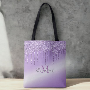 Monogram Violet Paarse Dripping Glitter Metallic Tote Bag