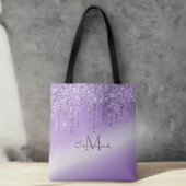 Monogram Violet Paarse Dripping Glitter Metallic Tote Bag
