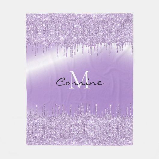 Monogram Violet Paarse Druppelende Glitter Metaala Fleece Deken (Voorkant)