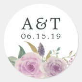 Monogram Violet & Sage Weddenschap Ronde Sticker (Voorkant)