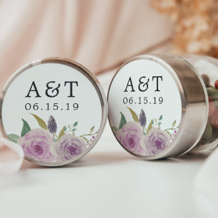 Monogram Violet & Sage Weddenschap Ronde Sticker