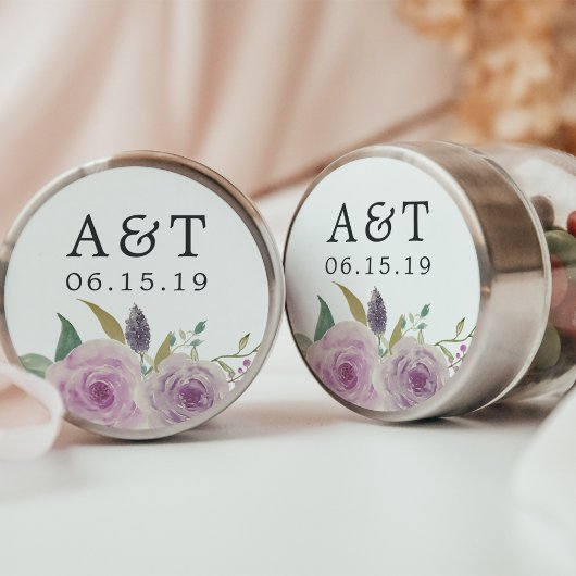 Monogram Violet & Sage Weddenschap Ronde Sticker