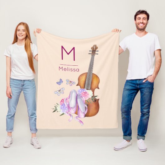 Monogram Violin, balletschoenen en Butterflies Fleece Deken (In situ)