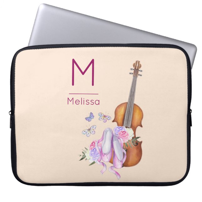 Monogram Violin, balletschoenen en Butterflies Laptop Sleeve (Voorkant)