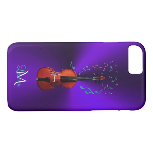 Monogram Violin Muzieknoten Paarse iPhone 7 Hoesje (Achterkant (Horizontaal))