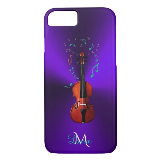 Monogram Violin Muzieknoten Paarse iPhone 7 Hoesje (Achterkant)