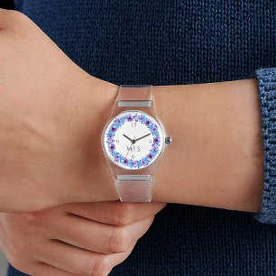 Monogram, Viooltjes Paars en Blauw Heldere Silicon Horloge