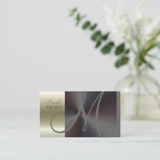 Monogram Visitekaartje "faux", geborsteld staal/ni (Staand voorkant)