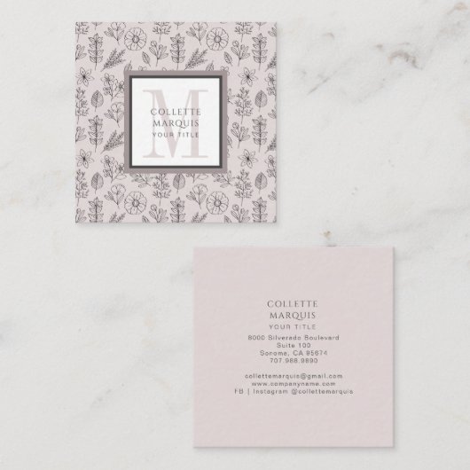 Monogram Visitekaartje met botanische patronen (Voorkant / Achterkant)