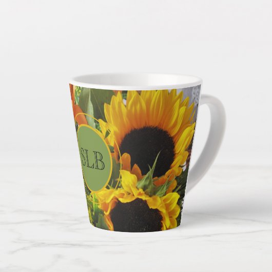 Monogram Vivid Sunflower Foto print 12oz Latte Mok (Rechterhoek)