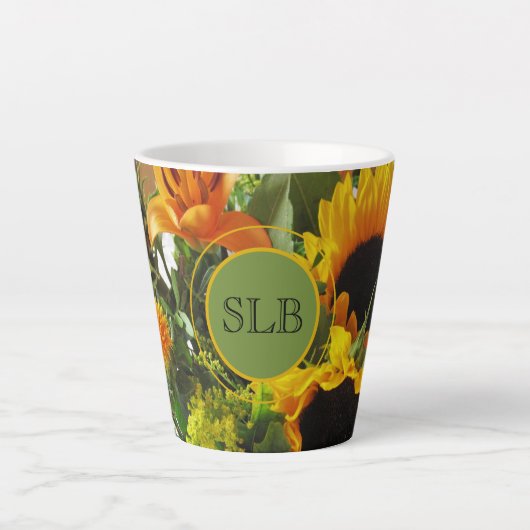 Monogram Vivid Sunflower Foto print 12oz Latte Mok (Voorkant)