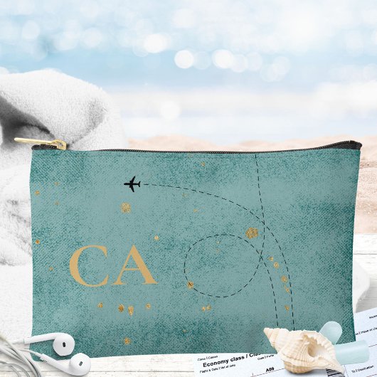 Monogram vliegtuig Dark Turquoise Gold Travel Etui