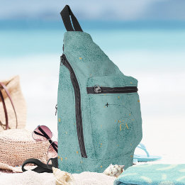 Monogram vliegtuig Dark Turquoise Gold Travel Sling Bag