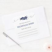 Monogram Vliegtuig Jongen Baby shower Bookplate Vierkante Sticker (Envelop)