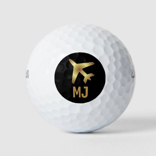 Monogram, vliegtuig - zwart en goud golfballen (Voorkant)