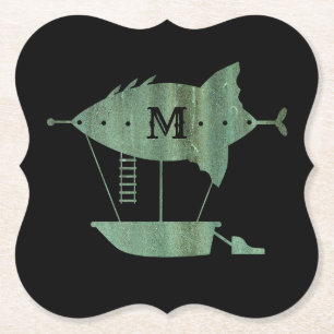 Monogram vliegveld van Steampunk Verdigris Bronze Kartonnen Onderzetters