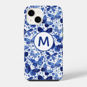 Monogram Vlinder Aquarel Blauw iPhone 14 Hoesje