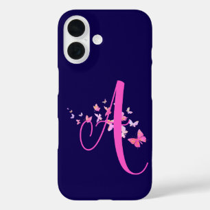 Monogram Vlinder Blauw Roze iPhone 16 Hoesje