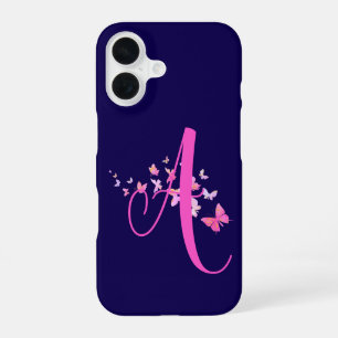 Monogram Vlinder Blauw Roze iPhone 16 Hoesje