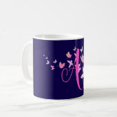 Monogram Vlinder Blauw Roze Koffiemok (Voorkant links)