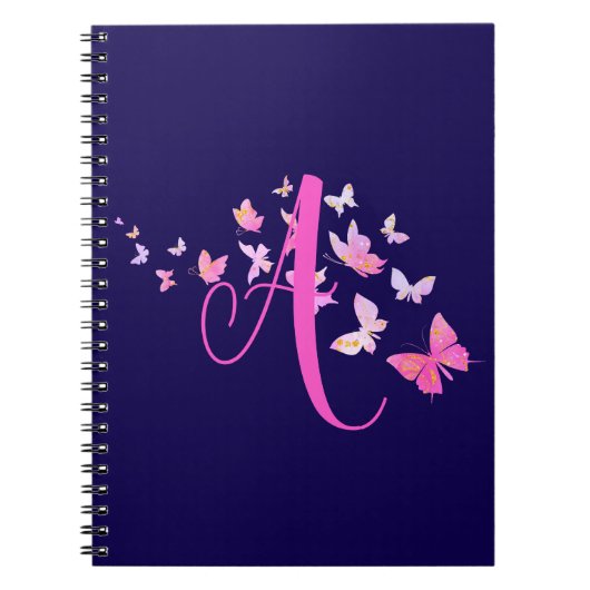 Monogram Vlinder Blauw Roze Notitieboek (Voorkant)