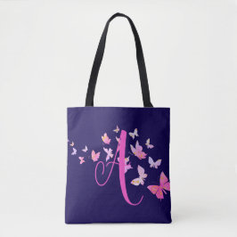 Monogram Vlinder Blauw Roze Tote Bag