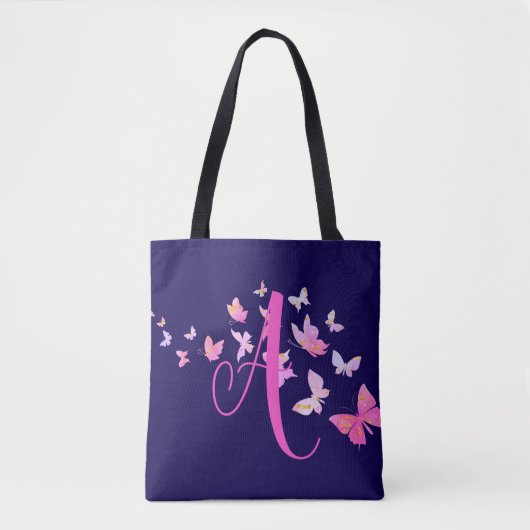 Monogram Vlinder Blauw Roze Tote Bag (Voorkant)