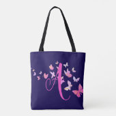 Monogram Vlinder Blauw Roze Tote Bag (Achterkant)