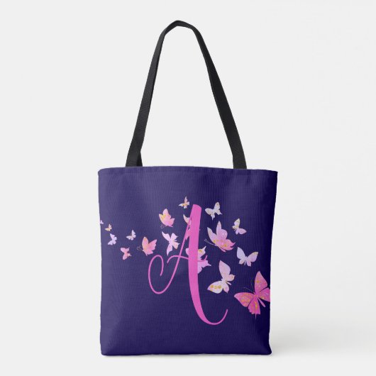 Monogram Vlinder Blauw Roze Tote Bag (Achterkant)