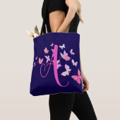 Monogram Vlinder Blauw Roze Tote Bag (Dichtbij)