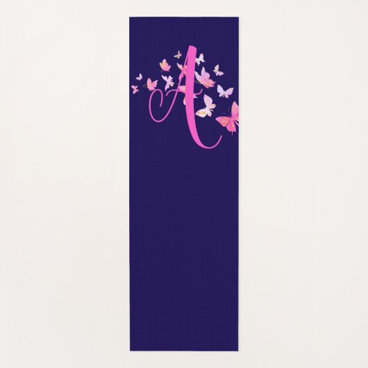 Monogram Vlinder Blauw Roze Yogamat (Voorkant)