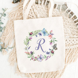 Monogram Vlinder Bloemen Canvas tas